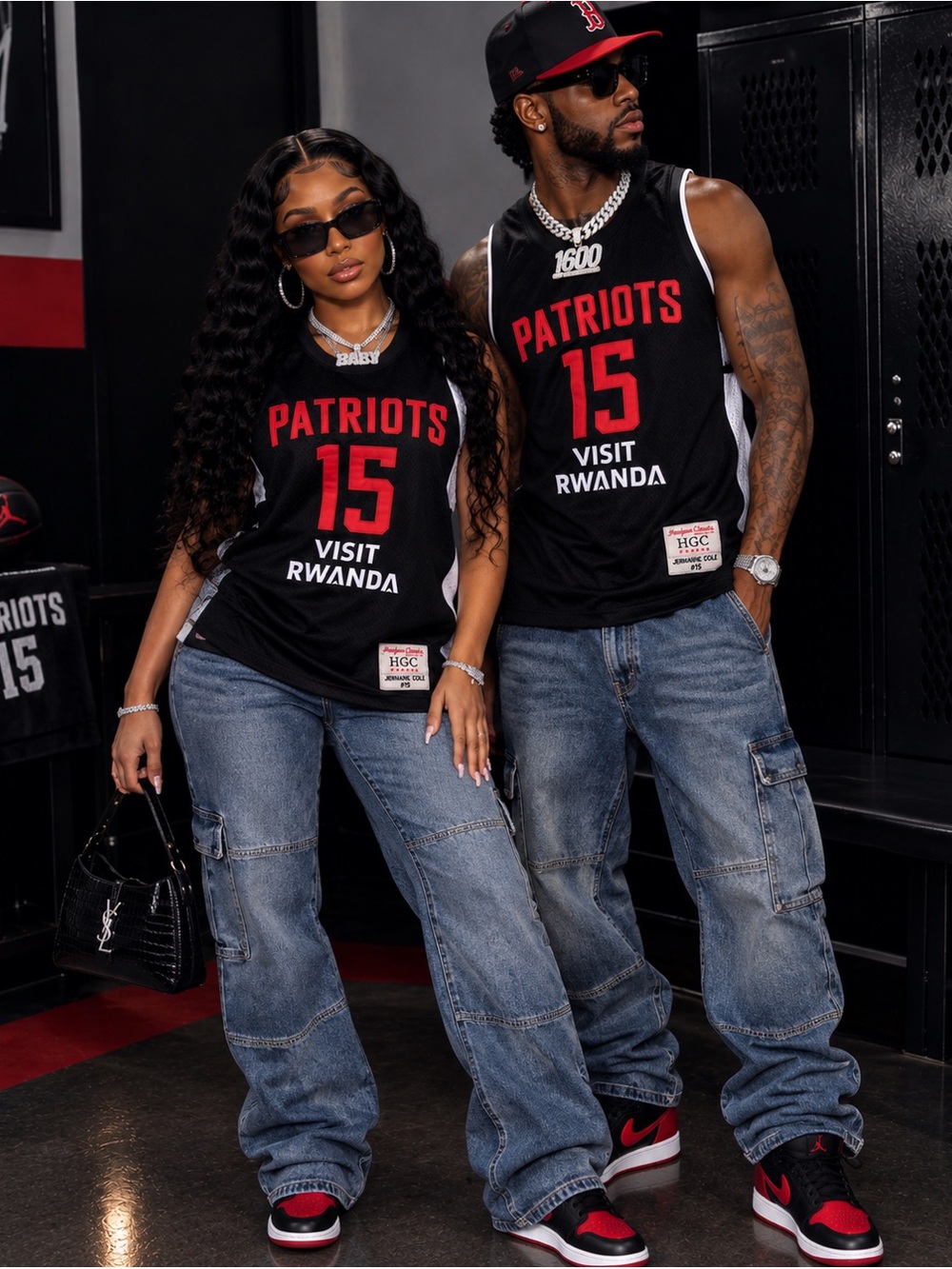 Patriots #15 Visit Rwanda Basketball Jersey - Black with Red & White Accents